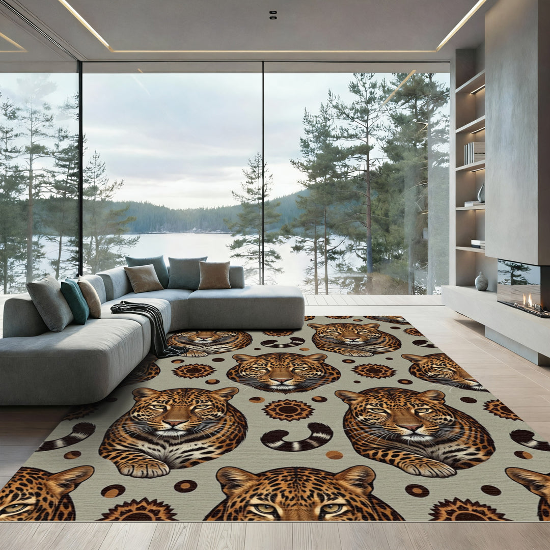 Bold Leopard Spots Geometric Medallion Rug