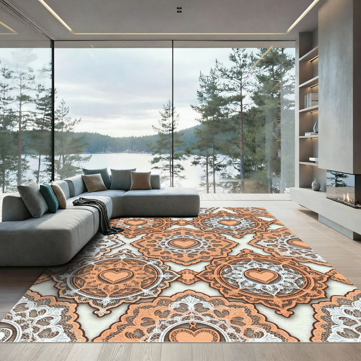 Intricate Lace Heart Medallion Rug