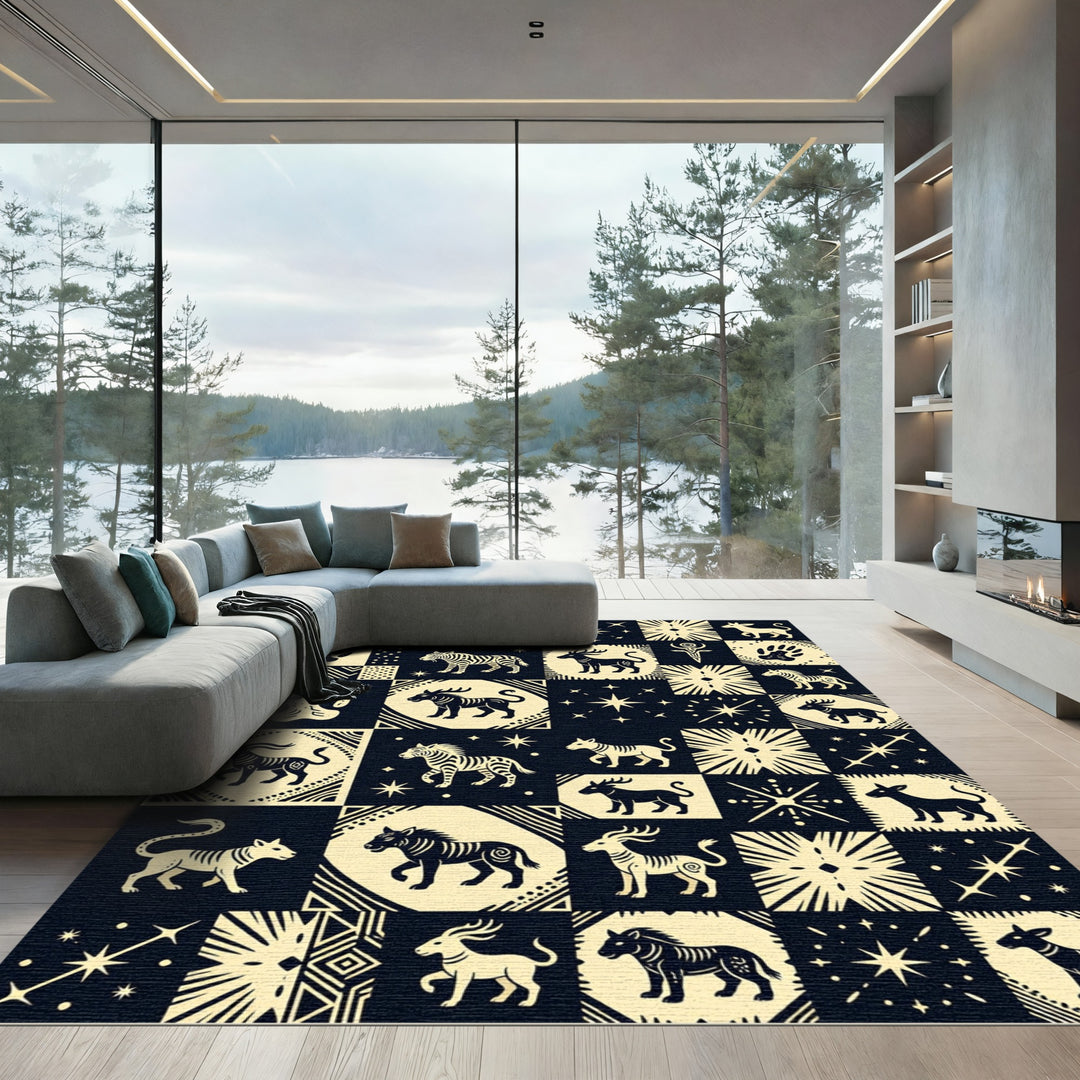 Tribal Animals and Stars Collage Rug
