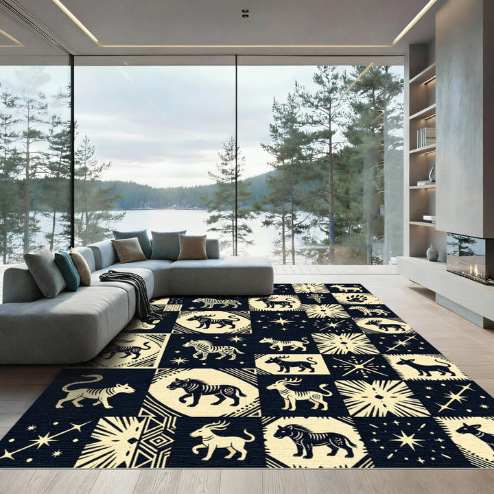 Tribal Animals and Stars Collage Rug