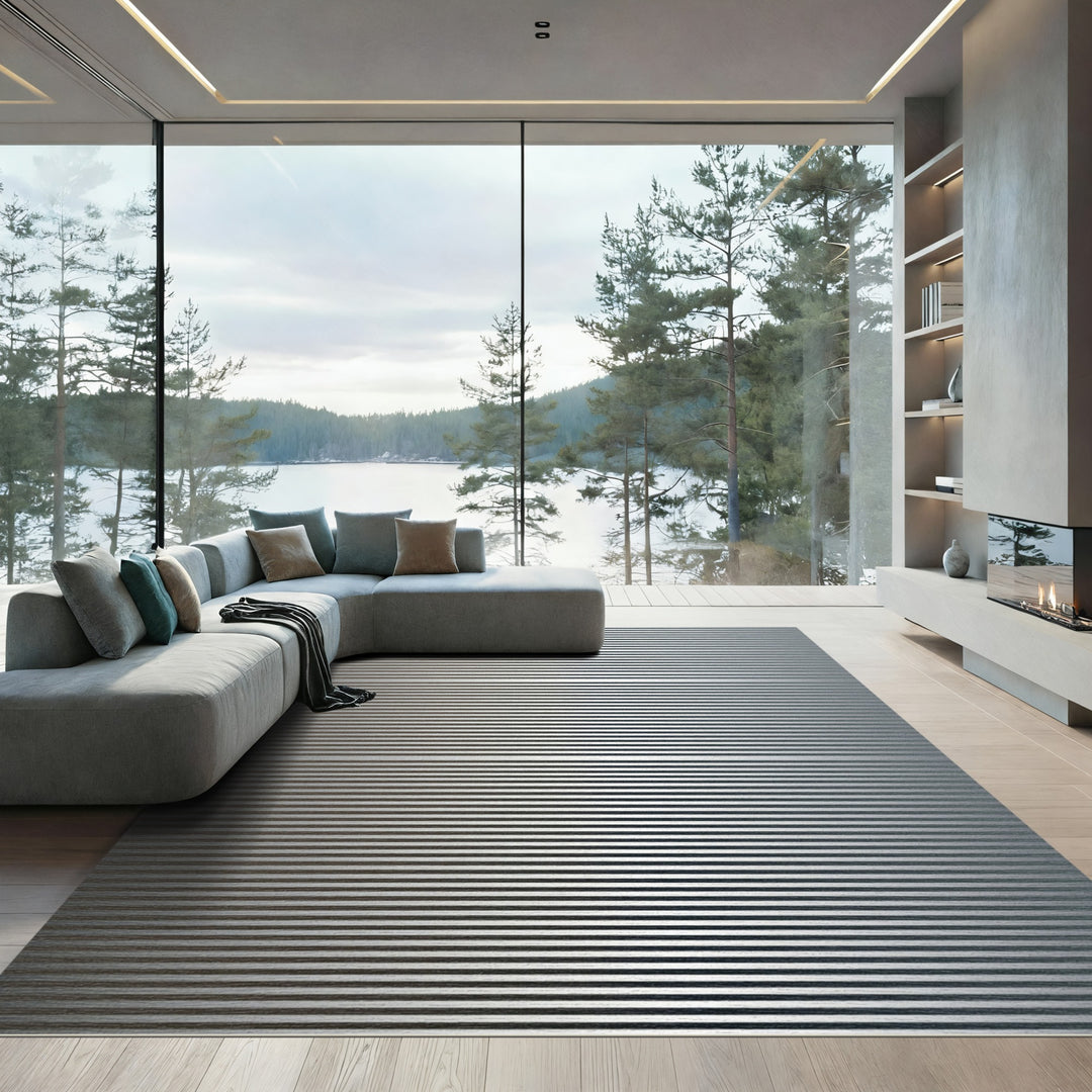 Contemporary Silver Striped Rug