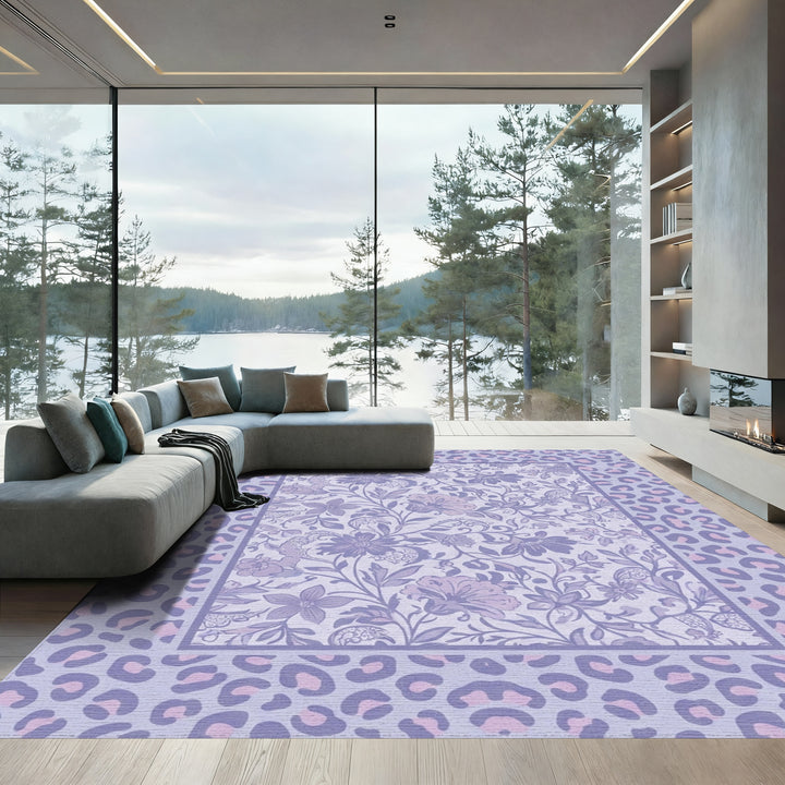 Lavender Floral Leopard Frame Rug