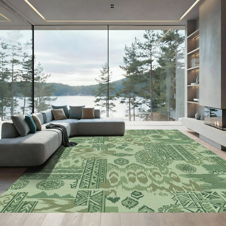 Green Patchwork Medallion Ikat Rug