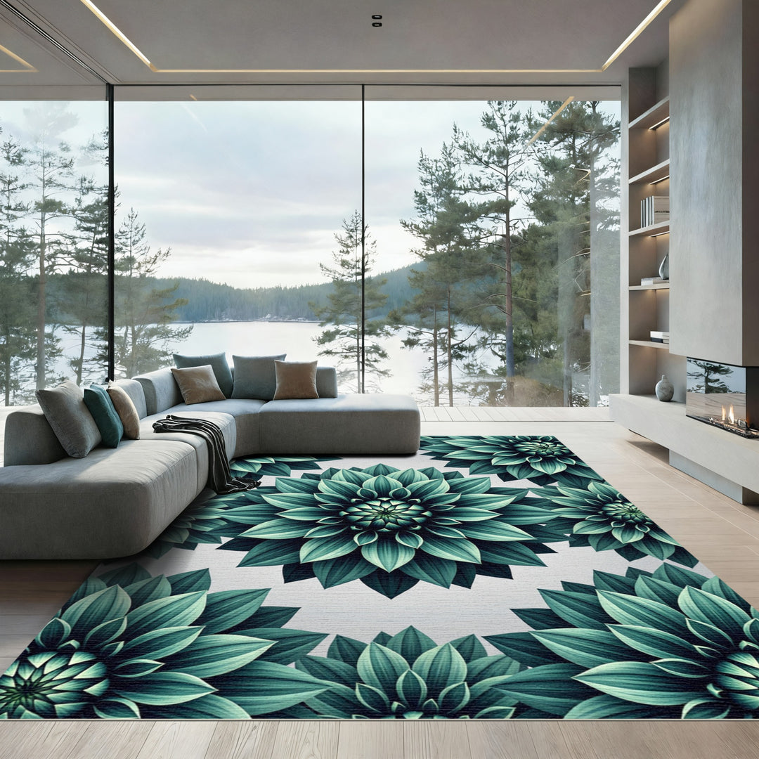 Teal Dahlia Bloom Seamless Rug