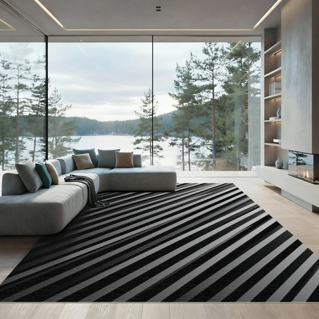 Monochromatic Diagonal Stripe Composition Rug