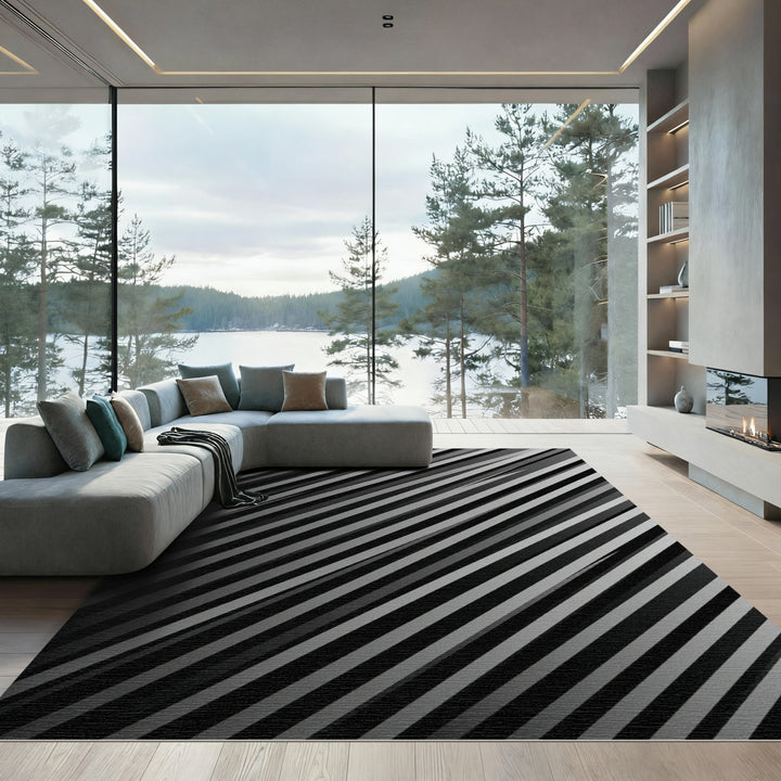 Monochromatic Diagonal Stripe Composition Rug