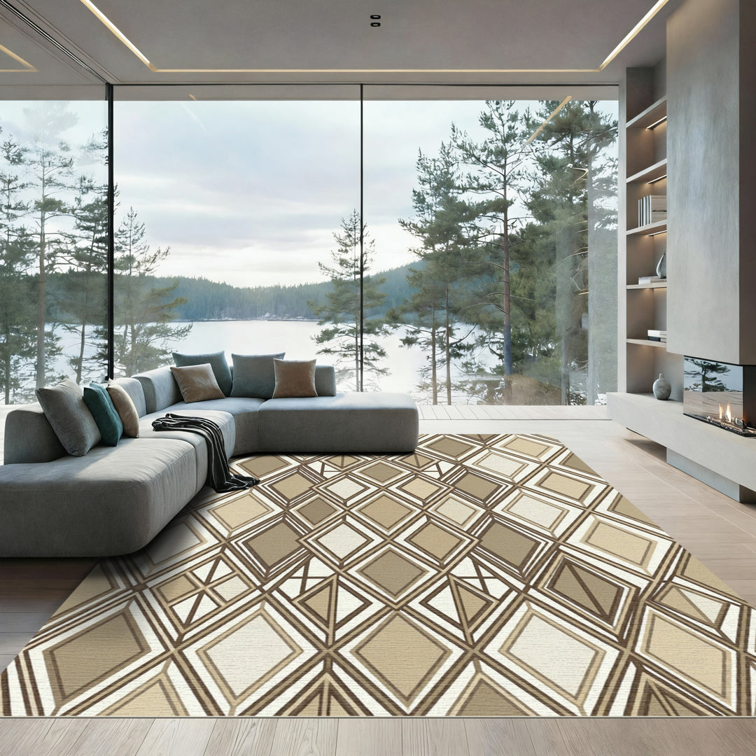 Geometric Diamond Brown Beige Rug
