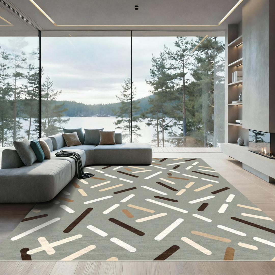 Neutral Tone Scattered Rods Rug