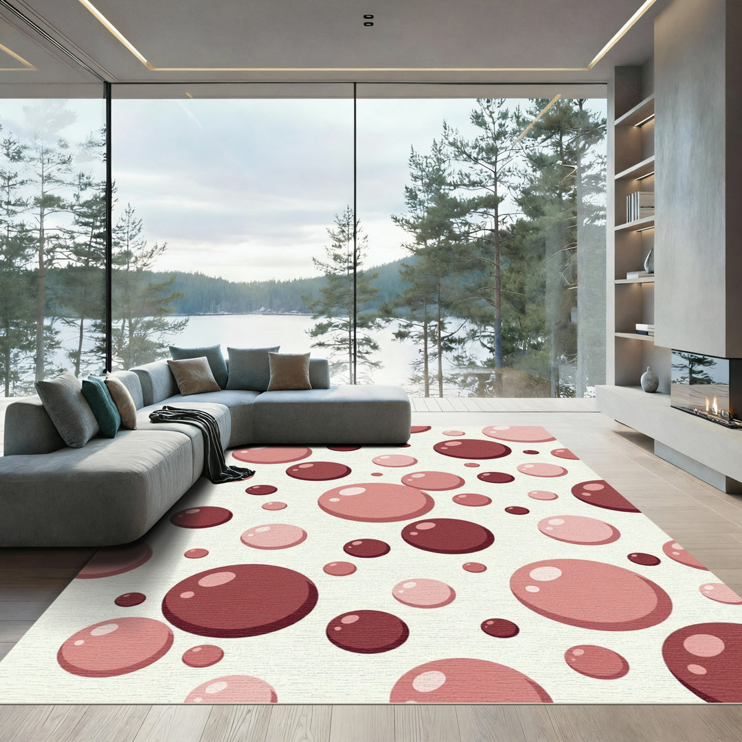 Rosy Pink Spheres Scattered Throughout Rug