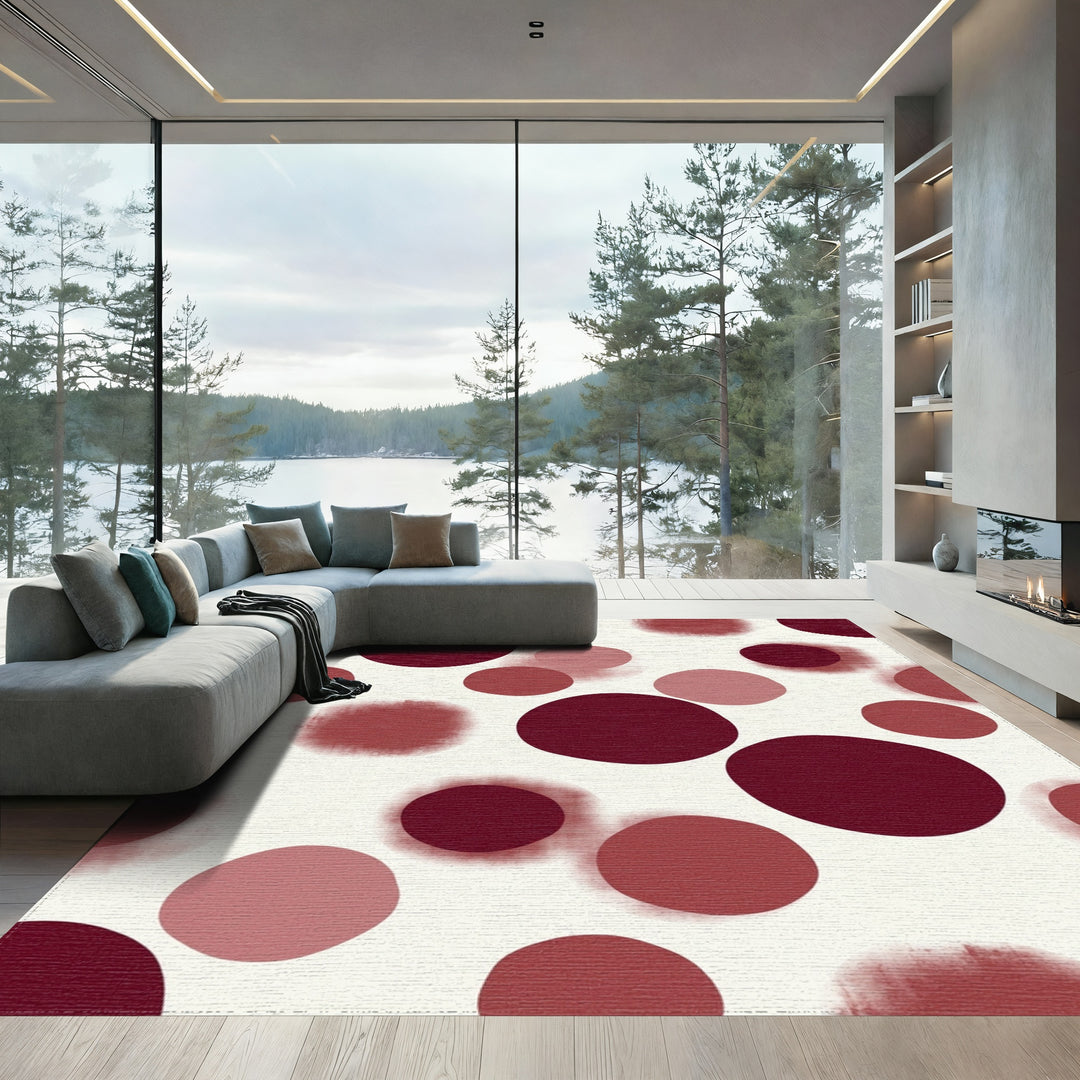 Crimson Blush Scattered Circles Rug