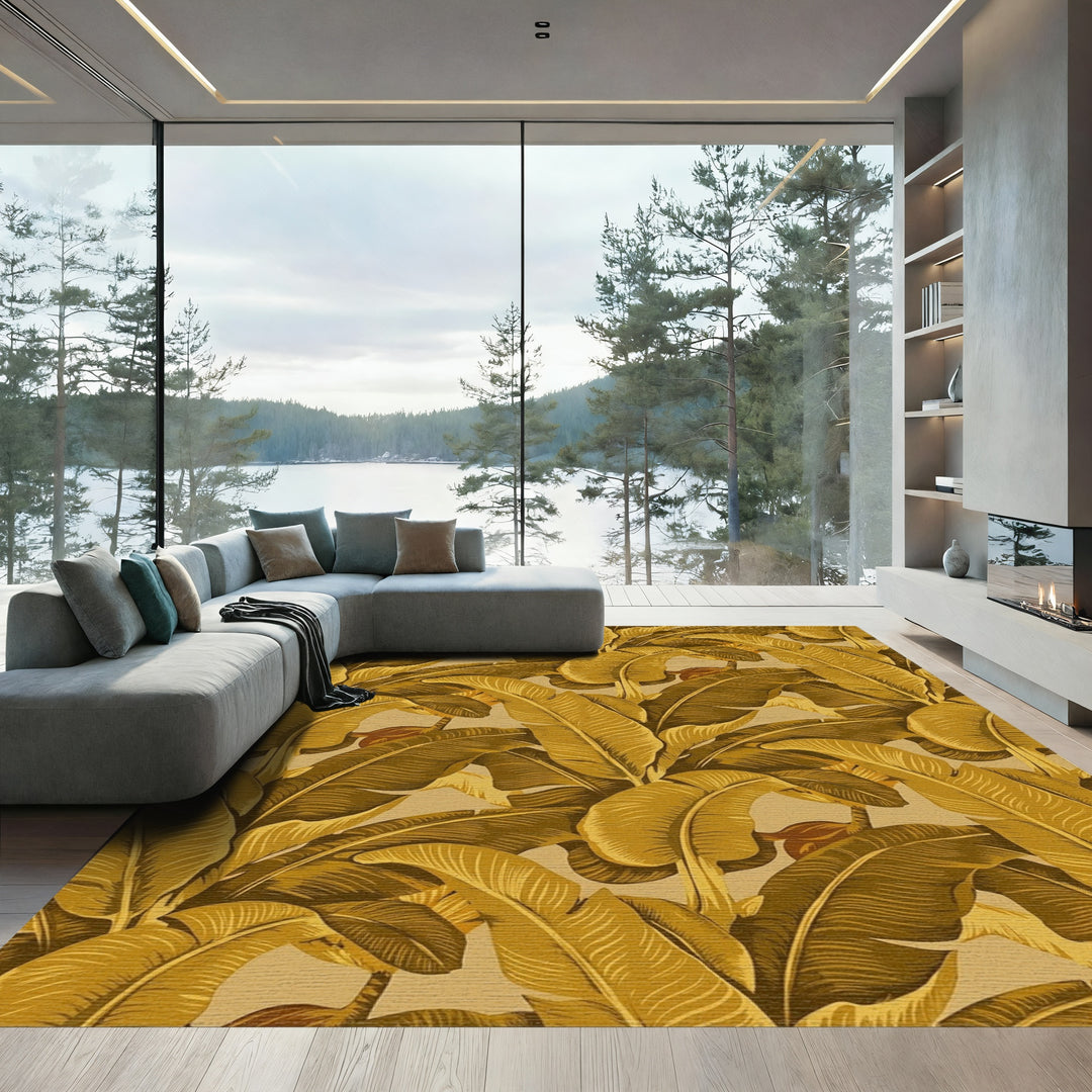Golden Banana Leaf Tropical Jungle Rug