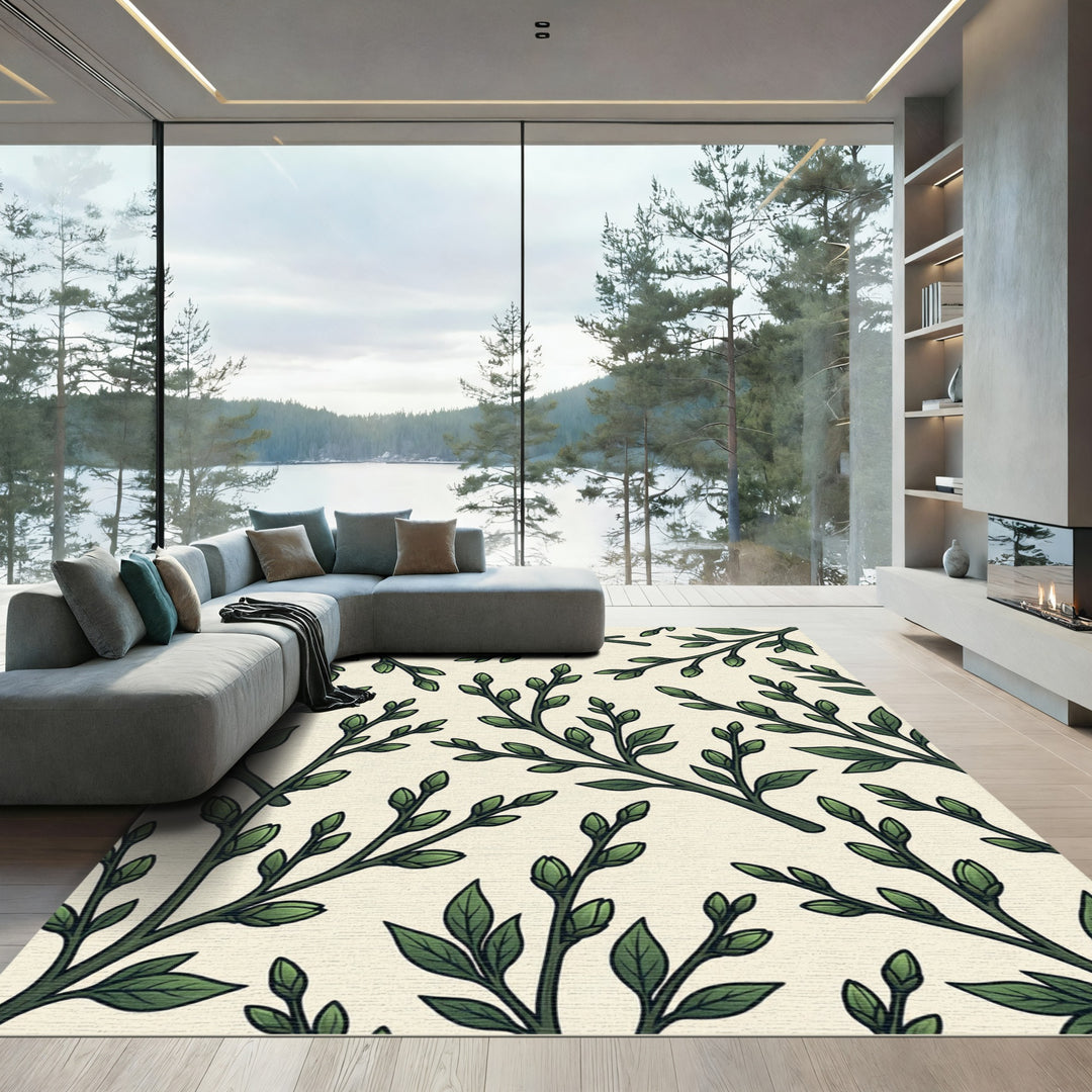 Green Branch Buds Botanical Rug