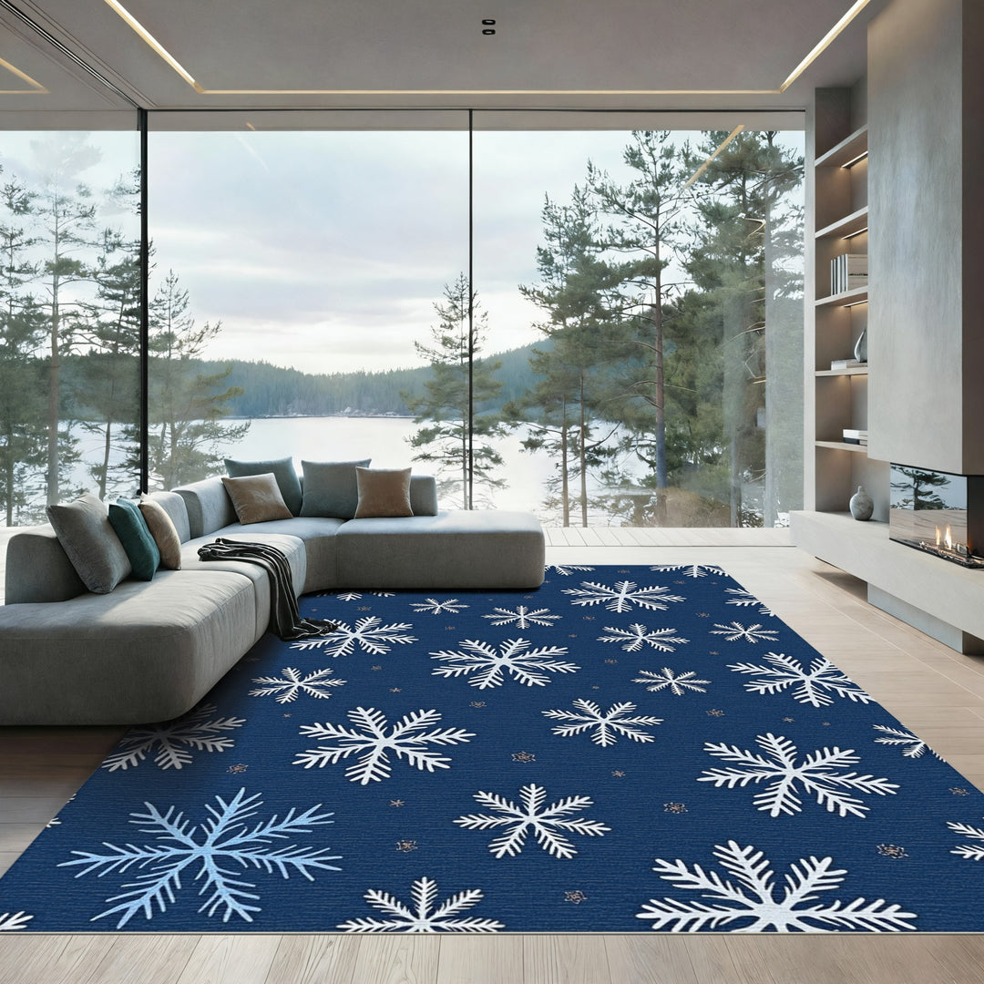Deep Blue White Snowflake Scatter Rug