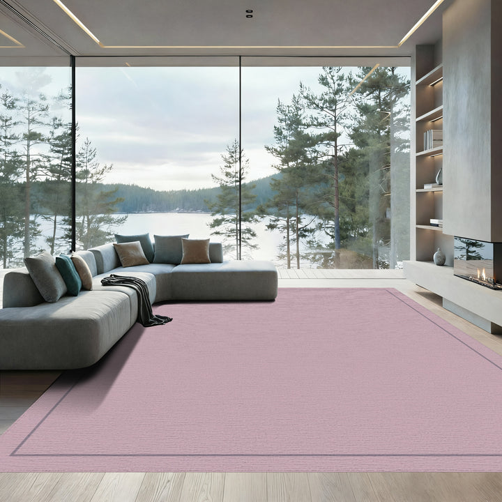 Soft Rose Pink Quatrefoil Border Rug