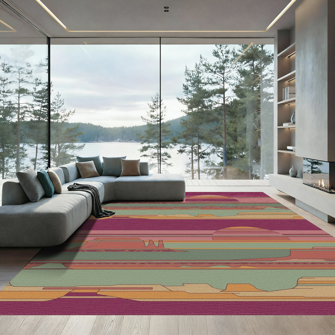 Desert Sun Geometric Landscape Stripes Rug