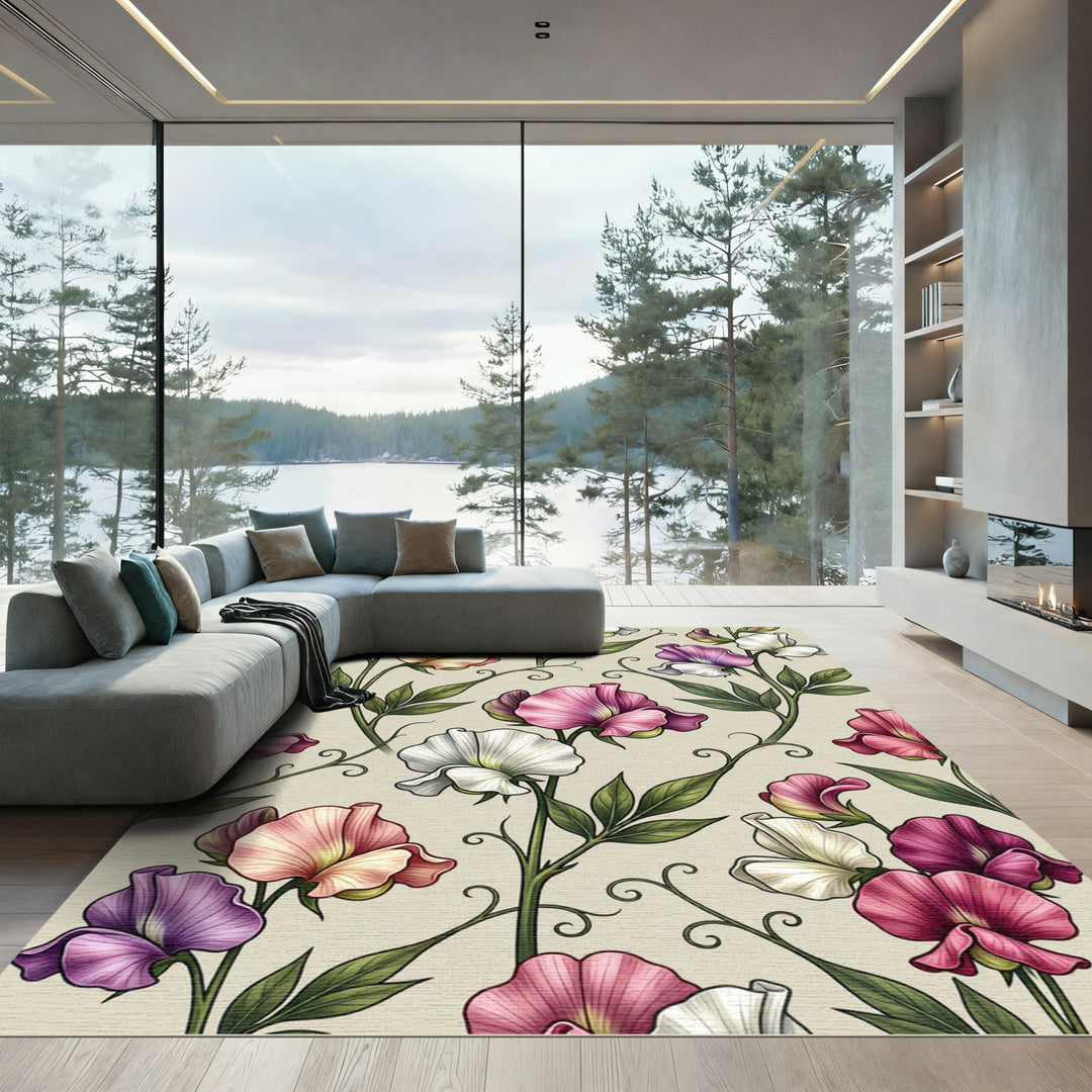 Vintage Pink And Purple Sweet Pea Rug
