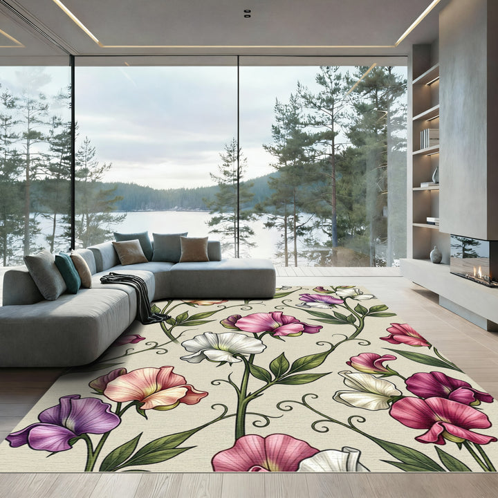 Vintage Pink And Purple Sweet Pea Rug