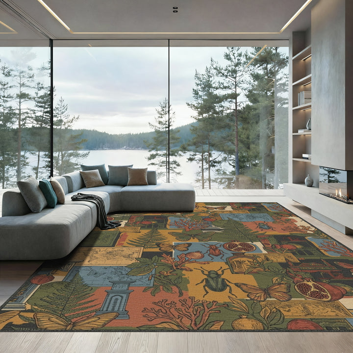 Vintage Beetles Butterflies Pomegranates Maps Rug