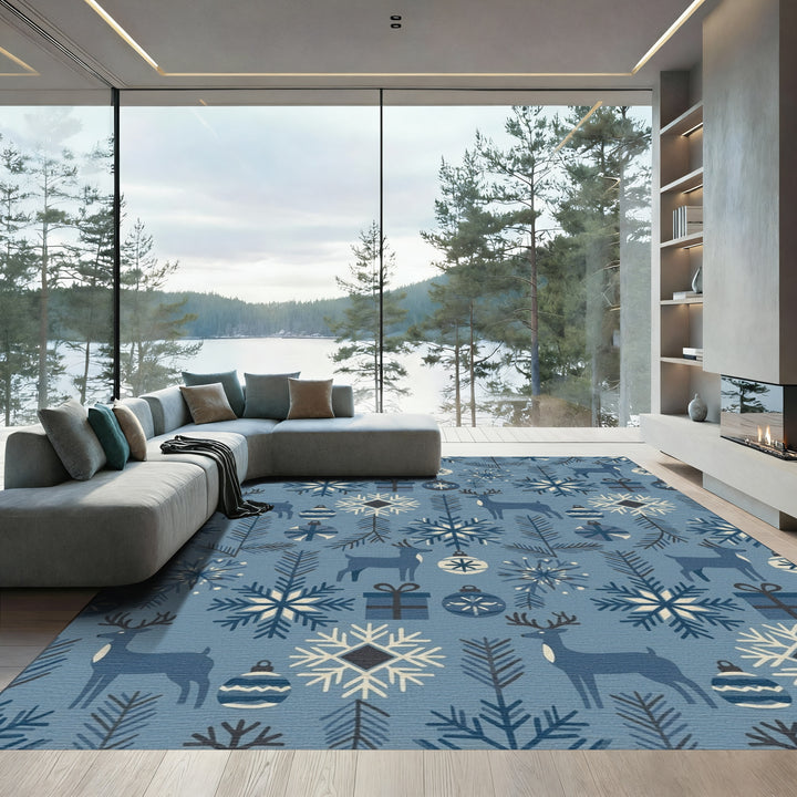 Winter Forest Deer Snowflake Holiday Rug