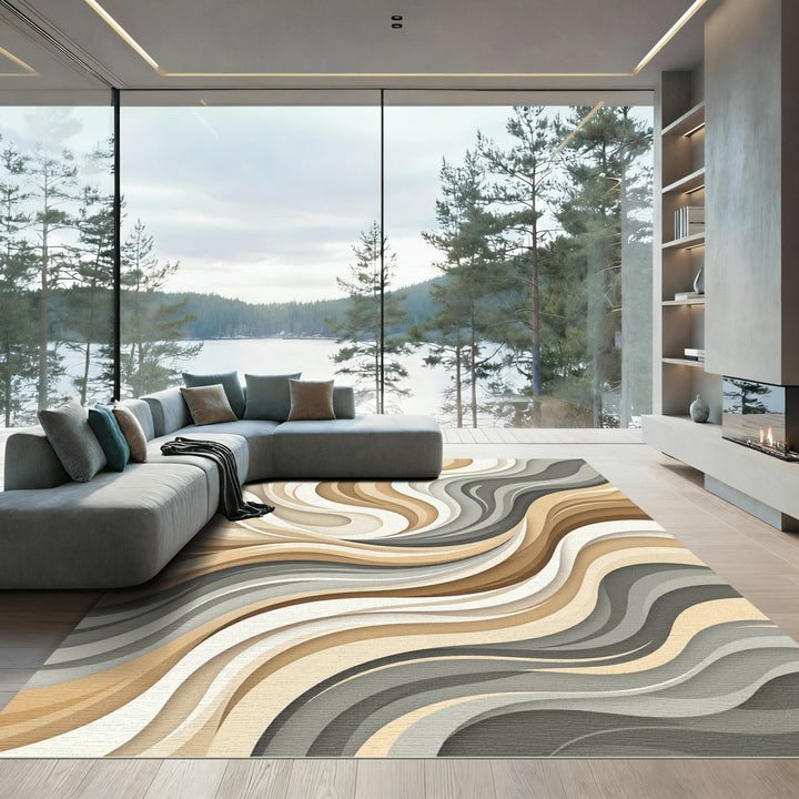 Earthy Waves Layered Abstract Rug
