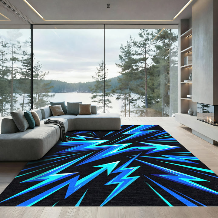 Electric Blue Jagged Lightning Array Rug