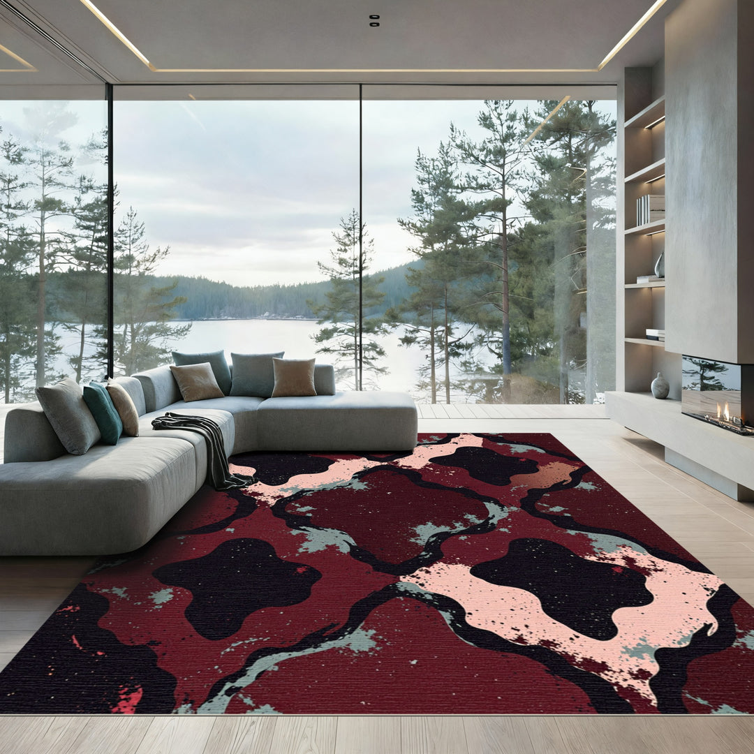 Crimson Abstract Splash Lattice Rug