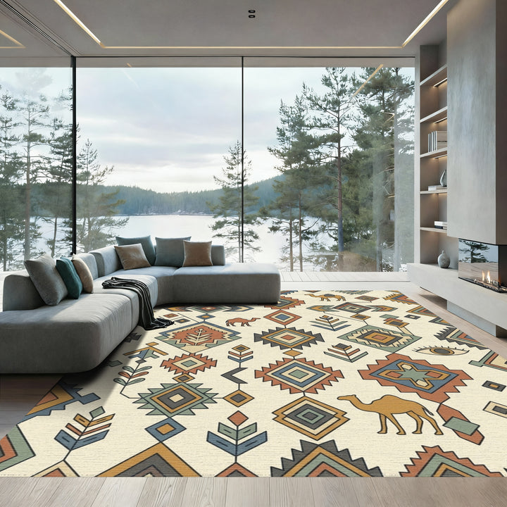 Desert Camel Caravan Geometric Medallion Rug