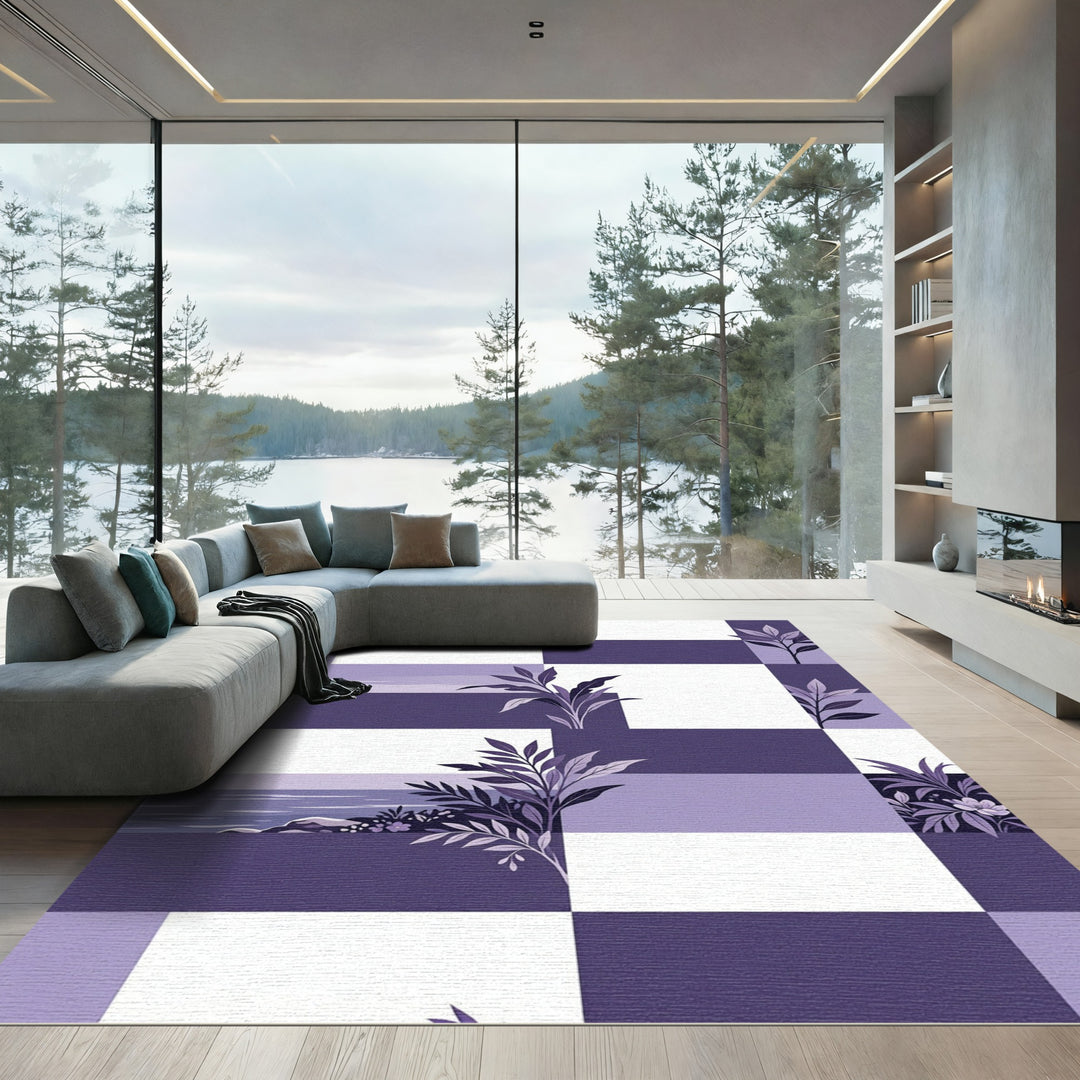 Lavender Botanical Checkered Landscape Rug