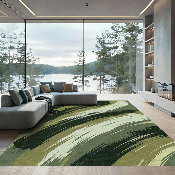 Abstract Brushstroke Camouflage Rug