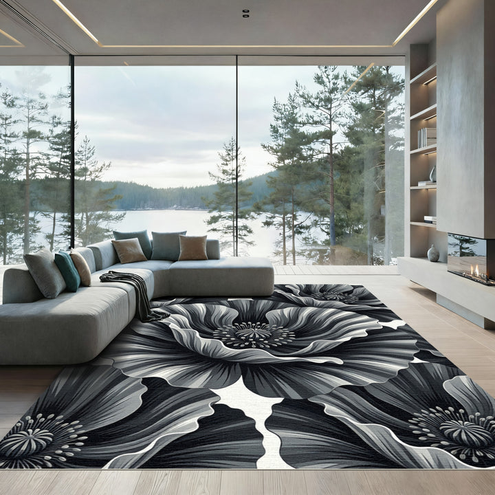 Monochromatic Bloom Floral Art Rug