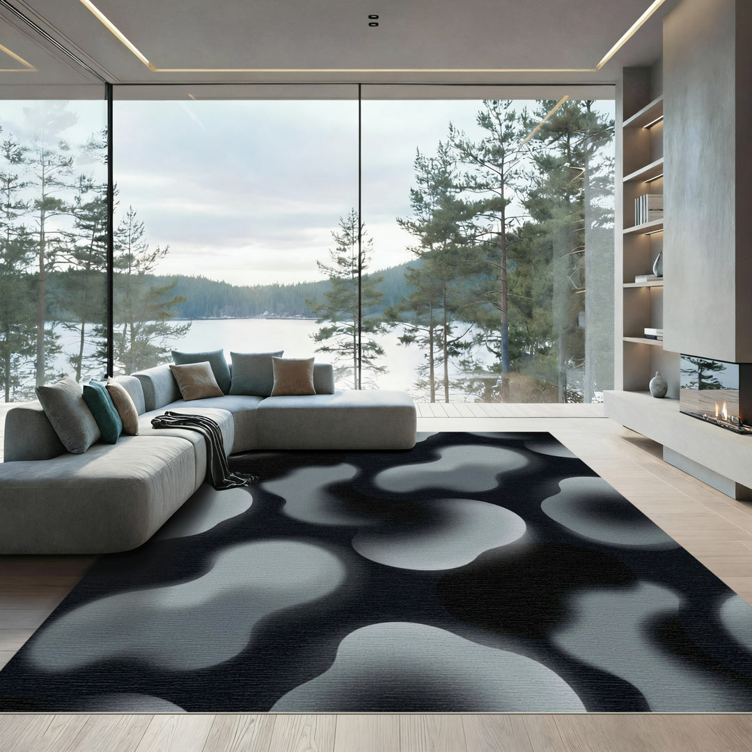 Monochromatic Organic Blob Swirl Rug