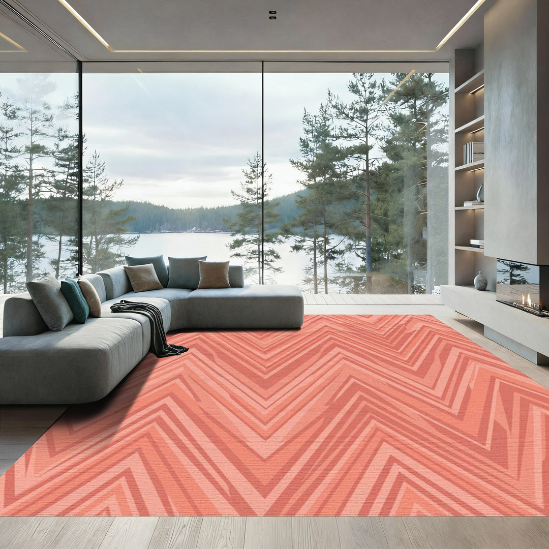 Coral Jagged Chevron Stripes Rug