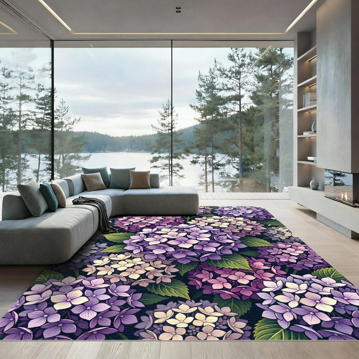Vibrant Purple Hydrangea Floral Arrangement Rug