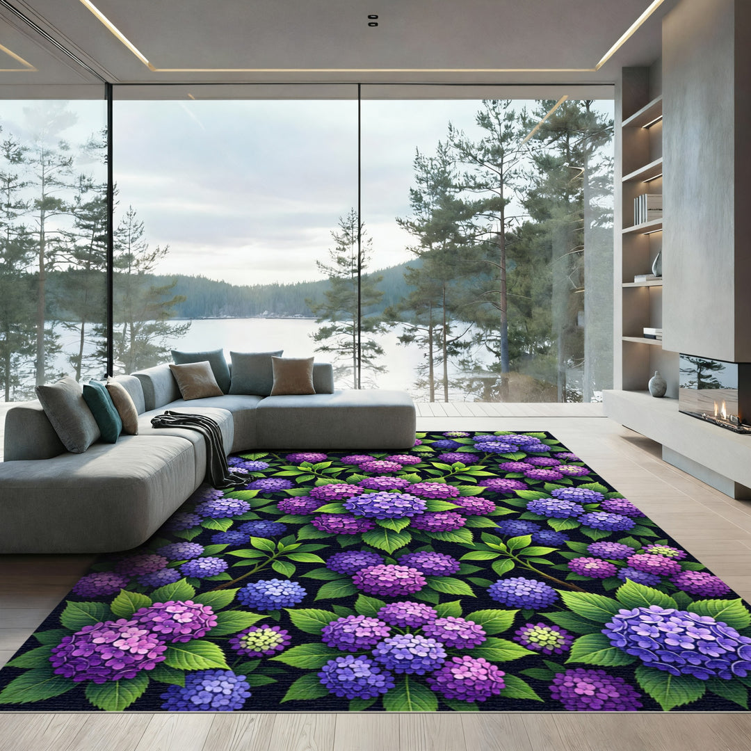 Vibrant Purple Hydrangea Floral Rug