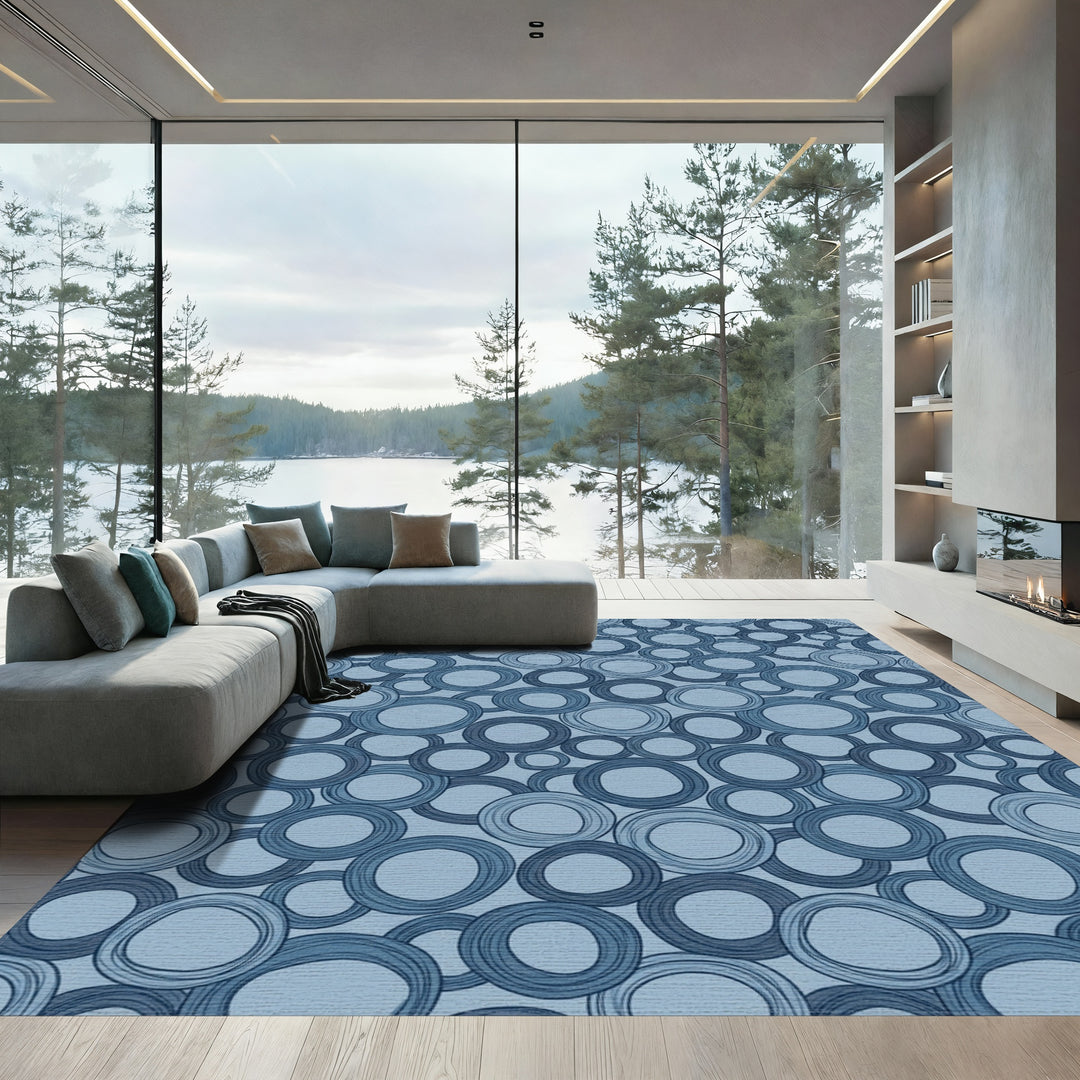 Blue Irregular Circles Arrangement Rug