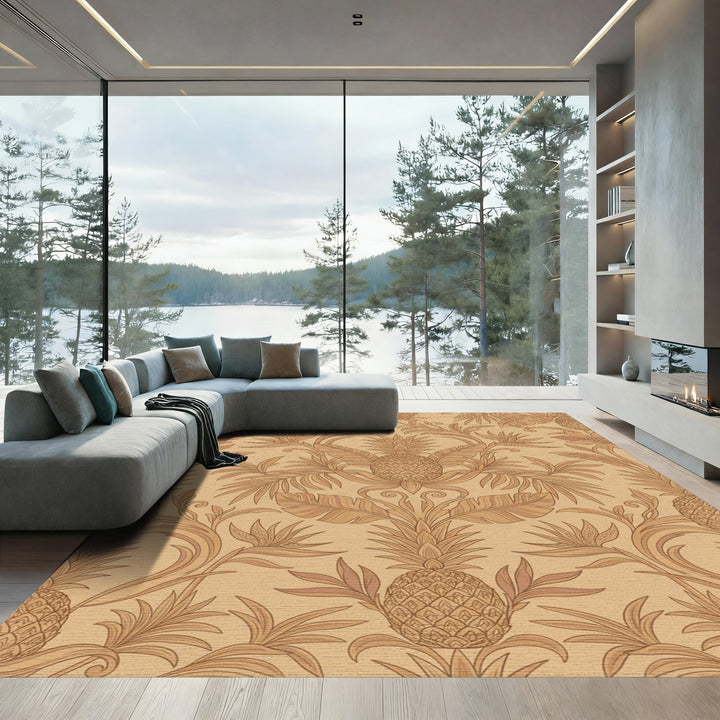 Tuscan Tan Pineapple Botanical Damask Rug