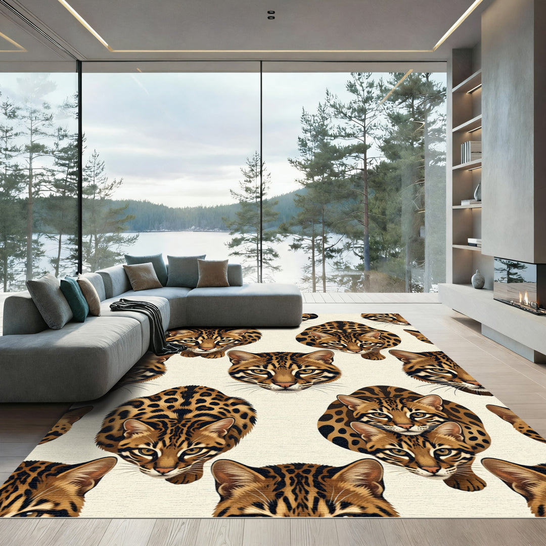 Spotted Ocelot Cat Faces Rug
