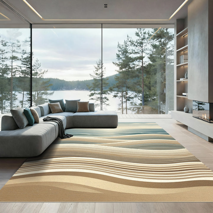 Serene Ocean Waves Abstract Rug
