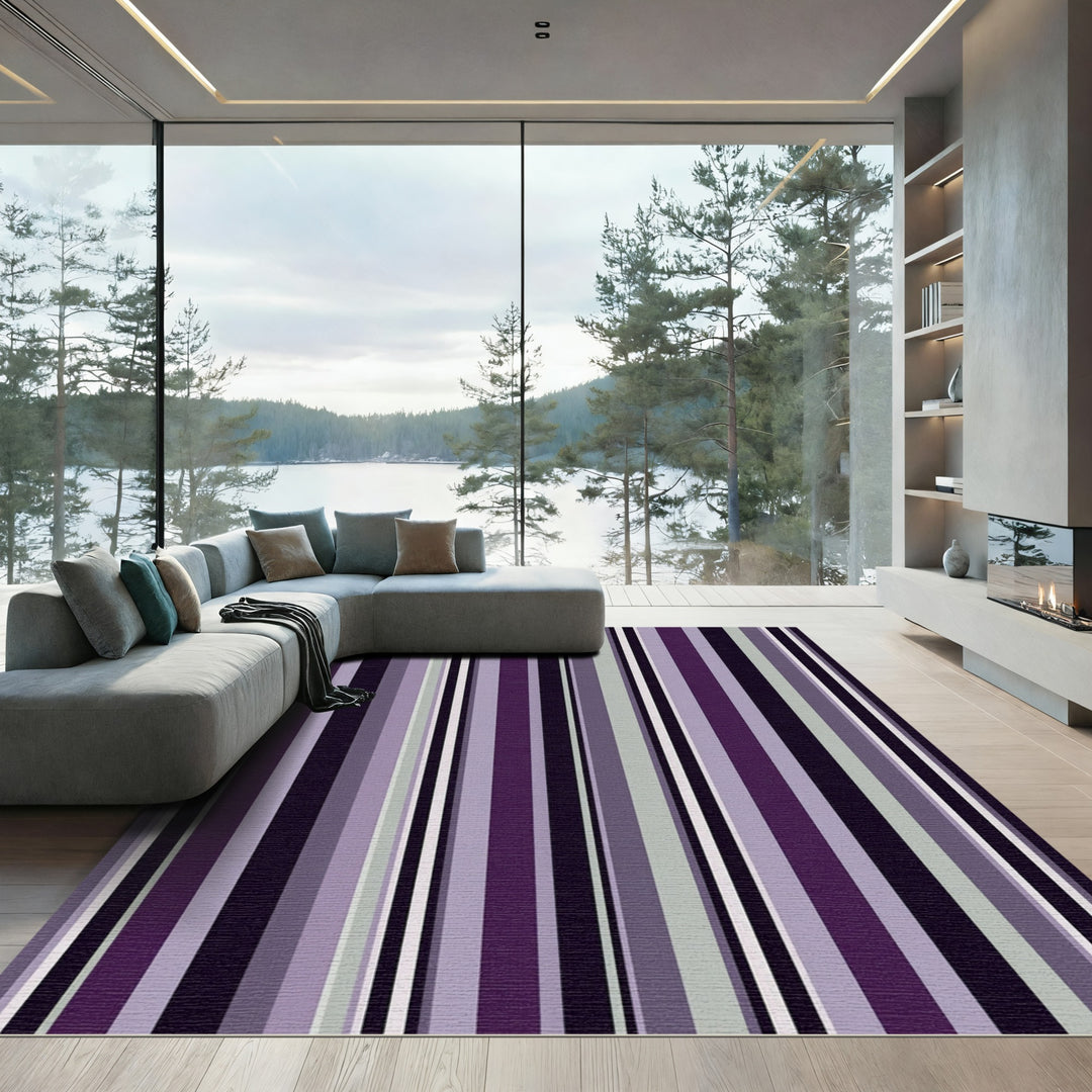 Purple Gray Modern Stripe Rug