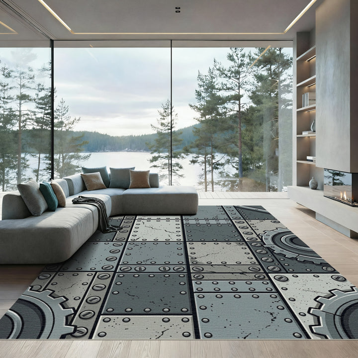 Steampunk Riveted Metal Gear Rug