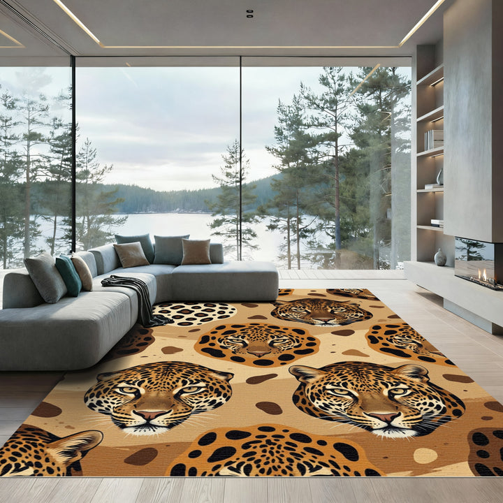 Leopard Face Brown Abstract Rug