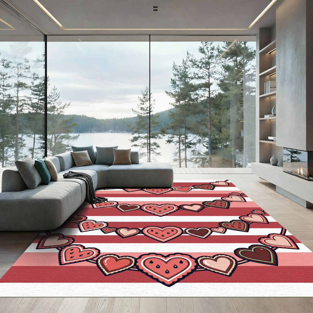 Red Hearts String with Watermelon motif Rug