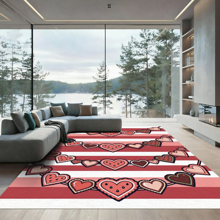 Red Hearts String with Watermelon motif Rug