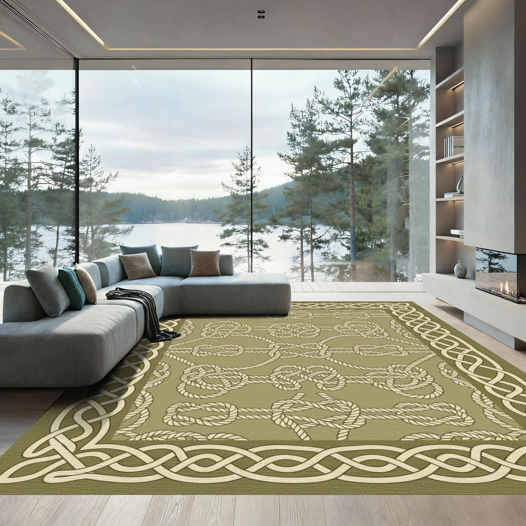 Nautical Beige Rope Knot Border Rug