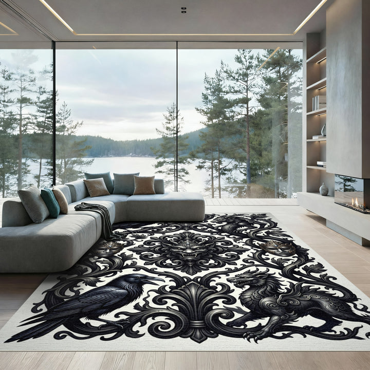 Dark Gothic Raven Dragon Mask Rug