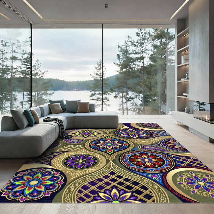 Vibrant Mandala Medallion Jewel Toned Rug