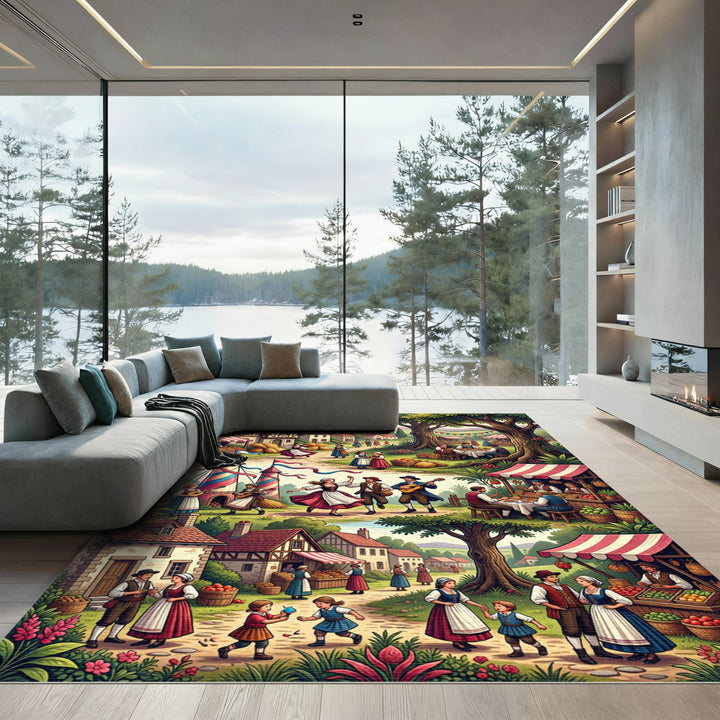 Fairytale Village Celebration Scene Rug