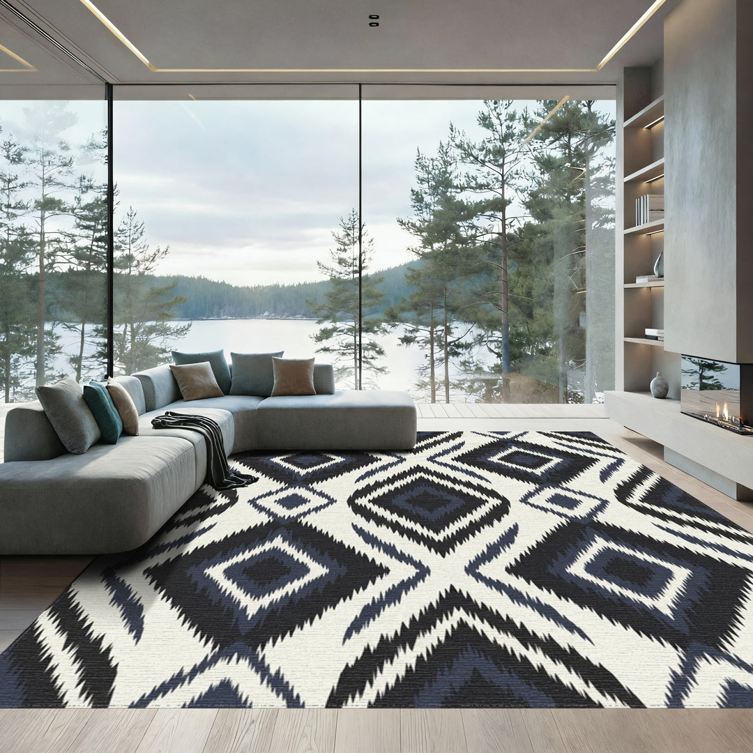 Midnight Diamond Ikat Shag Rug