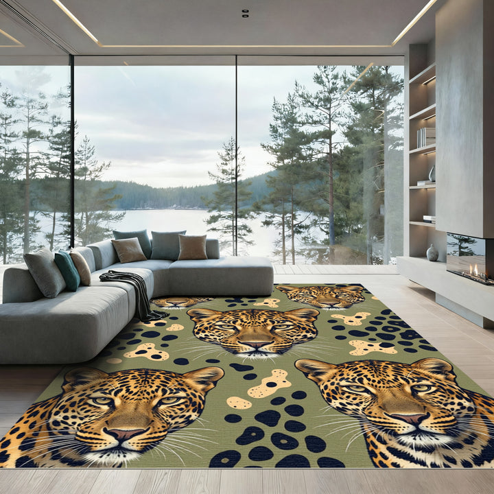 Leopard Spots And Faces Green Rug