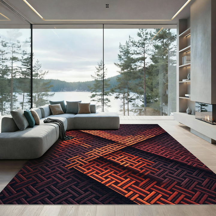 Woven Basketweave Orange Geometric Rug